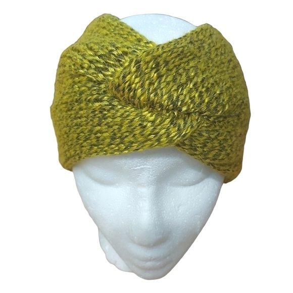 Hand Knit Twisted Golden  Yellow And Grey Headband Size Youth/Sm Adult - Picture 3 of 6